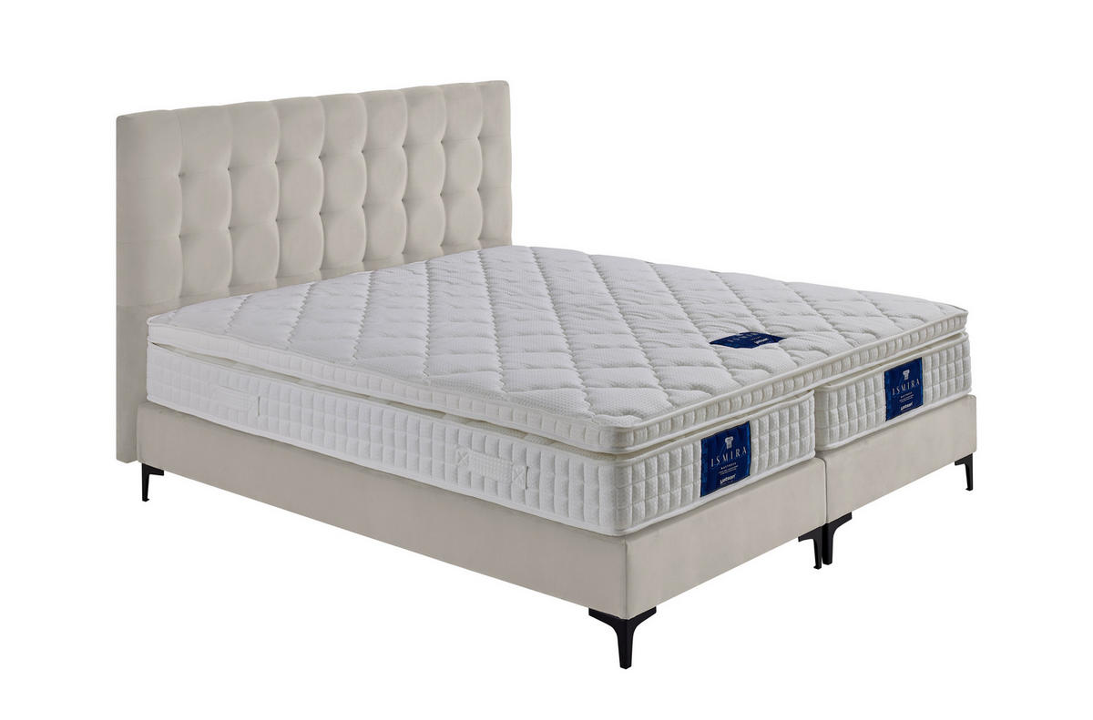 POSTELJA BOXSPRING   x  , tekstil, leseni material krem barve  - črna/krem barve, Moderno, kovina/tekstil (140/200cm) - MID.YOU