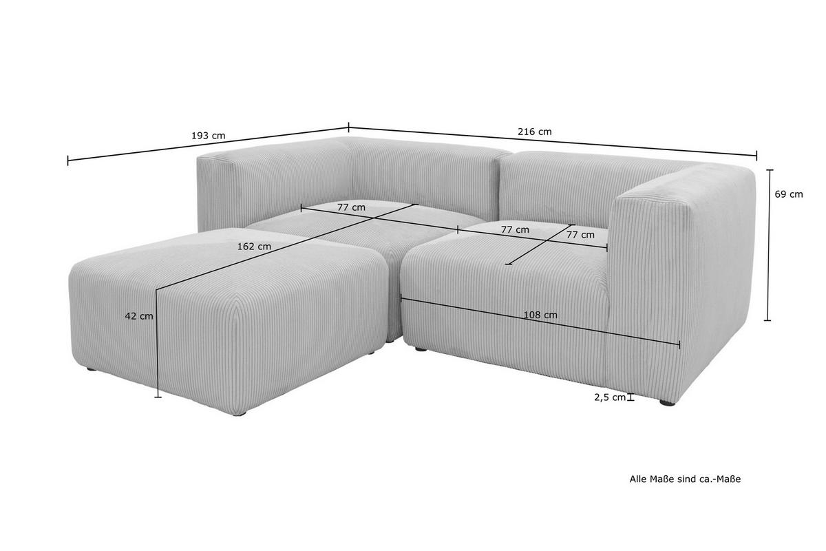 ECKSOFA Creme Cord, Mikrofaser  - Creme/Schwarz, Design, Kunststoff/Textil (216/69/193cm) - MID.YOU