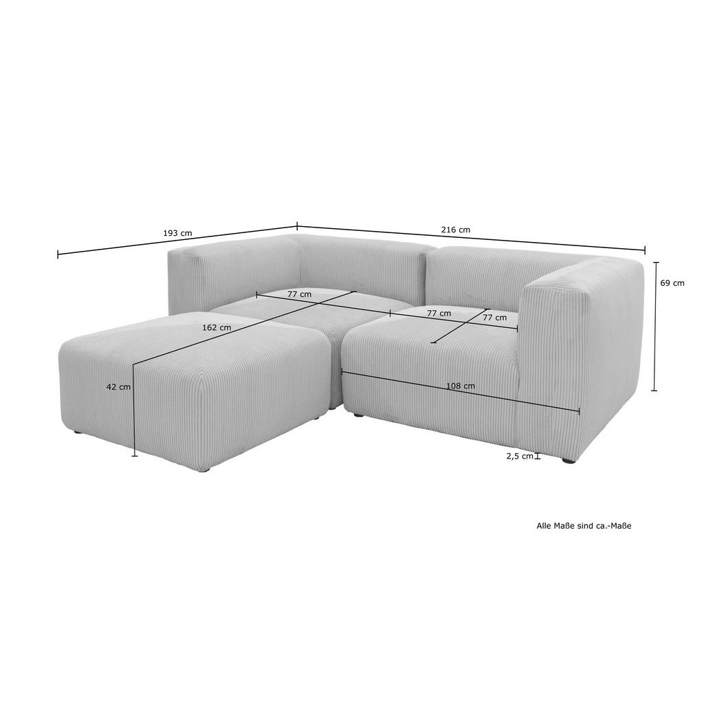 Thumbnail - Mid.you Ecksofa, Creme, Textil, 3-Sitzer, seitenverkehrt montierbar, L-Form, 216x69x193 cm, Made in EU, FSC Mix, erweite...