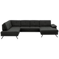 WOHNLANDSCHAFT in Lederlook, Mikrofaser Dunkelgrau  - Dunkelgrau/Schwarz, Design, Textil/Metall (220/343/179cm) - Beldomo System
