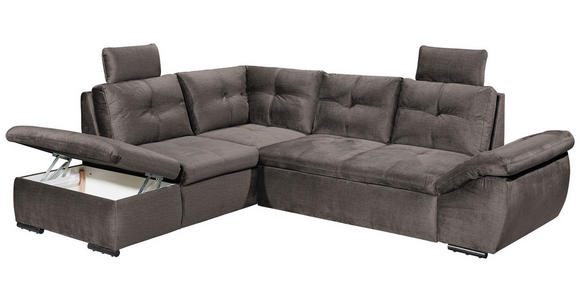 ECKSOFA in Mikrovelours Graubraun  - Graubraun/Schwarz, KONVENTIONELL, Kunststoff/Textil (217/265cm) - Carryhome