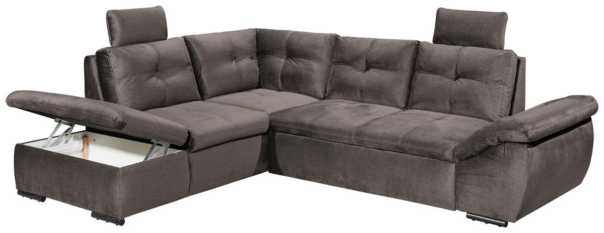 ECKSOFA Graubraun Mikrovelours  - Graubraun/Schwarz, KONVENTIONELL, Kunststoff/Textil (217/265cm) - Carryhome