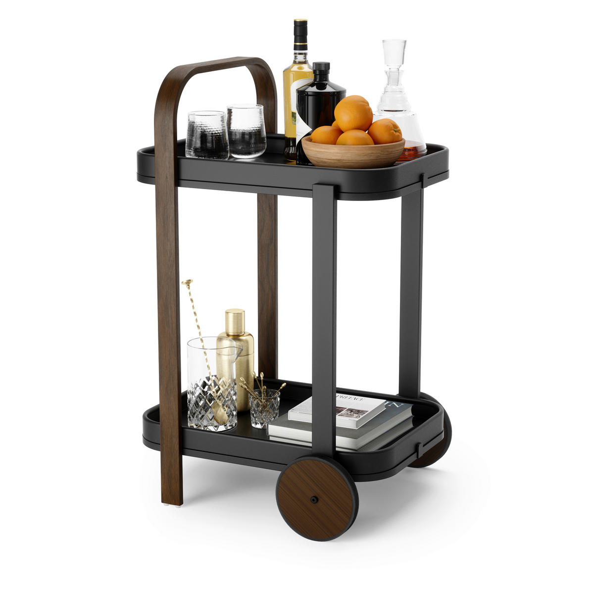 SERVIERWAGEN in Schwarz, Walnussfarben  - Walnussfarben/Schwarz, KONVENTIONELL, Metall (44/80/50cm) - Umbra