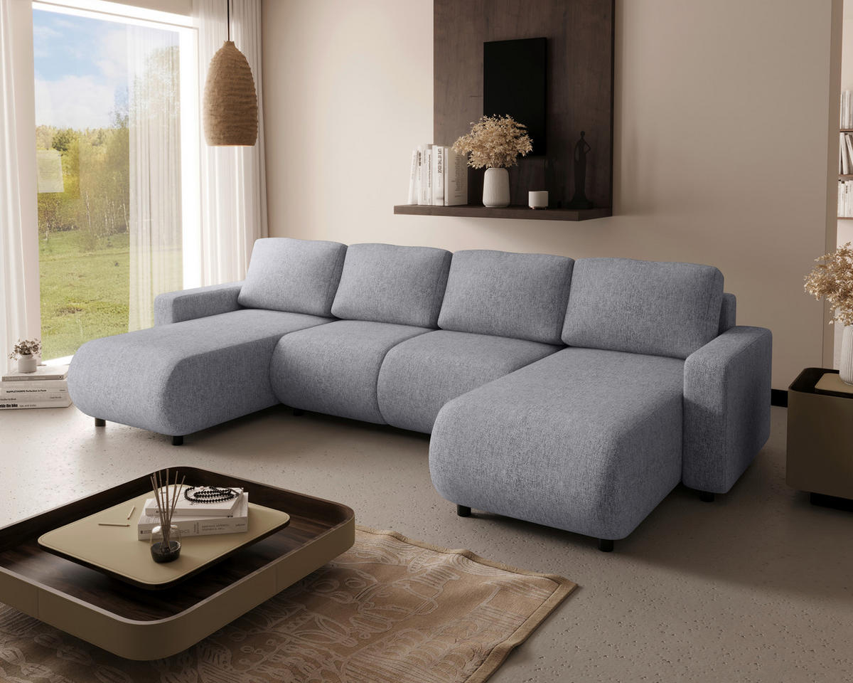 WOHNLANDSCHAFT Grau Webstoff  - Schwarz/Grau, MODERN, Kunststoff/Textil (150/312/150cm) - Xora