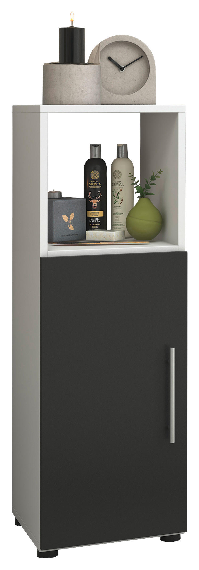 MIDISCHRANK Schwarz, Weiß - Silberfarben/Schwarz, KONVENTIONELL, Holzwerkstoff/Kunststoff (31/93/30cm) - MID.YOU