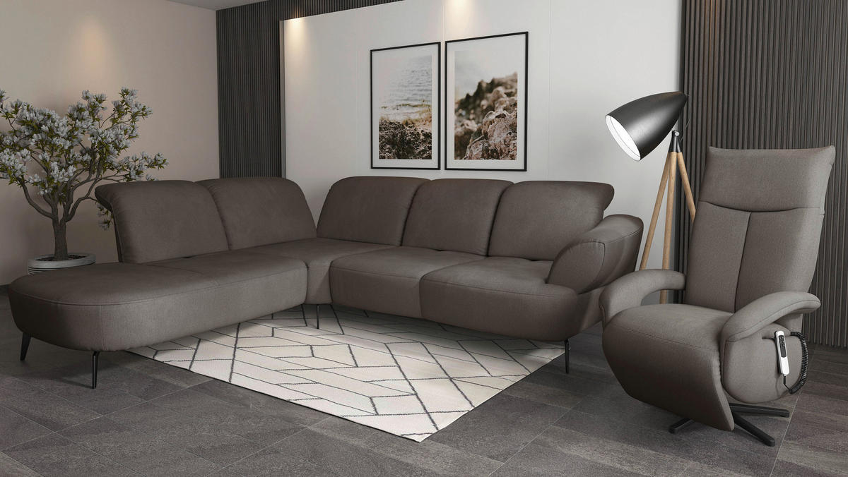 ECKSOFA in Flachgewebe Schlammfarben  270/302 cm  - Schlammfarben/Schwarz, MODERN, Textil/Metall (270/302cm) - Sit & More
