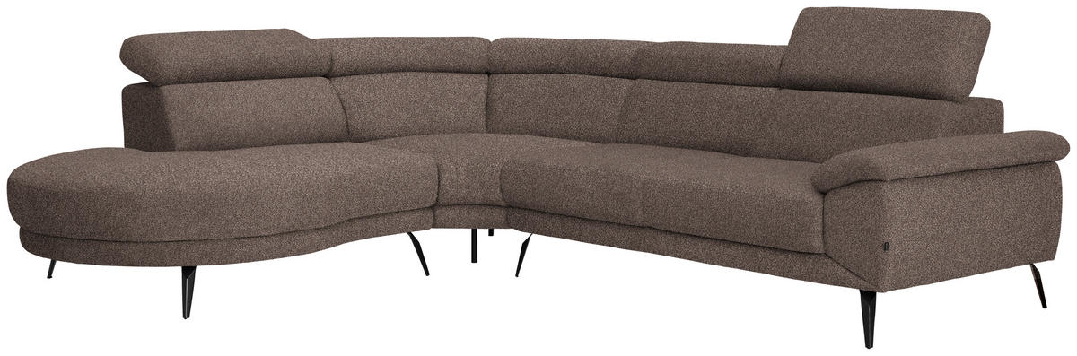 ECKSOFA Braun Velours  - Schwarz/Braun, Design, Textil/Metall (264/299cm) - Novel