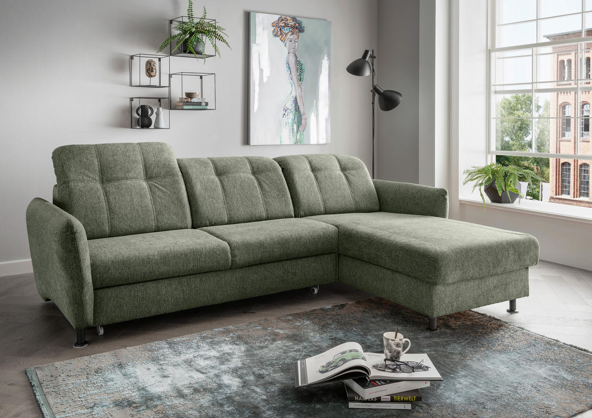 ECKSOFA in Chenille Grün  - Schwarz/Grün, Modern, Textil/Metall (267/184cm) - Livetastic