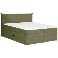 BOXSPRINGBETT 180/200 cm,  in Grün, Matratze, Bettkasten, Topper, Fernbedienung, motorische Verstellbarkeit, H3 + H4 = fest + sehr fest  - Schwarz/Grün, Konventionell, Holz/Textil (180/200cm) - Welnova