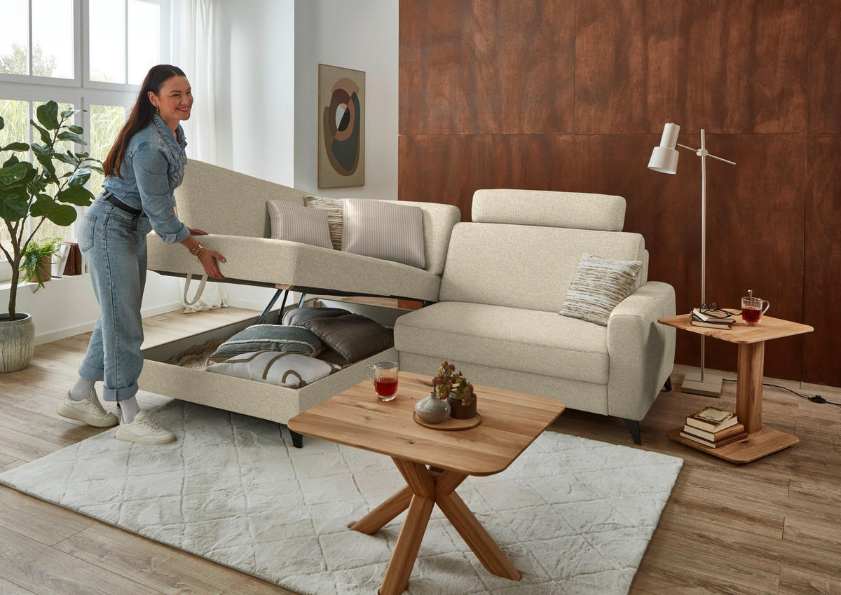 ECKSOFA  Chenille Sandfarben  - Sandfarben/Schwarz, Design, Textil/Metall (182/239cm) - Beldomo Comfort