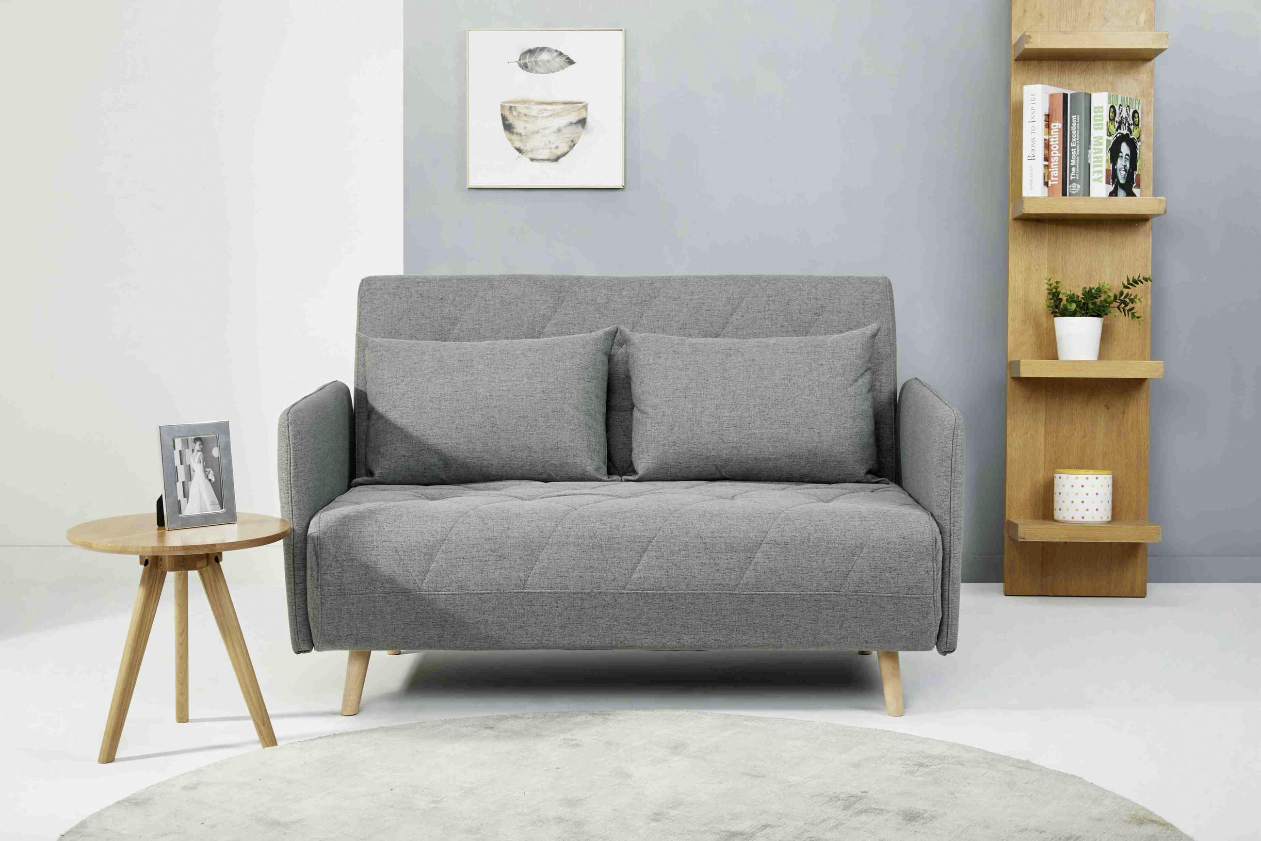 CANAPEA EXTENSIBILĂ textil gri  - culoare lemn stejar/gri, Lifestyle, lemn/textil (132/81/90cm) - Carryhome