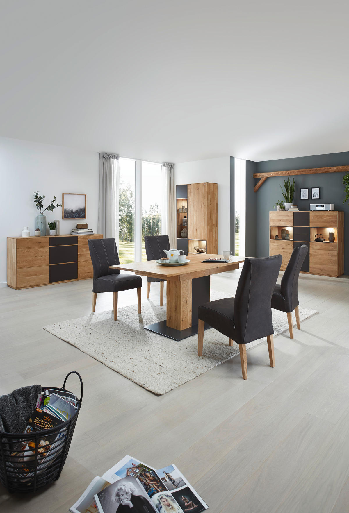 SIDEBOARD 177/89/42 cm  in Anthrazit, Eichefarben  - Eichefarben/Anthrazit, Natur, Glas/Holz (177/89/42cm) - Waldwelt