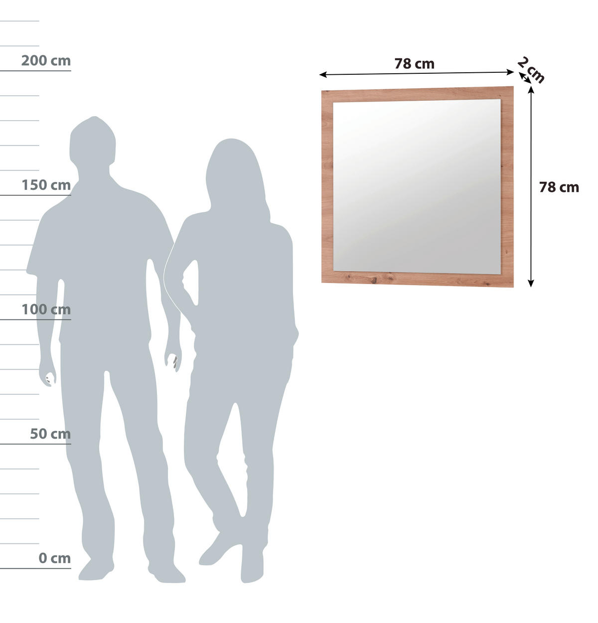 ZIDNO OGLEDALO    78/78 cm   - boja hrasta, Moderno, staklo/pločasti materijal (78/78cm) - Xora