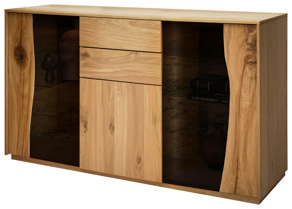 SIDEBOARD 137,7/79,3/43,8 cm  - Wildeiche/Grau, MODERN, Glas/Holz (137,7/79,3/43,8cm) - Moderano