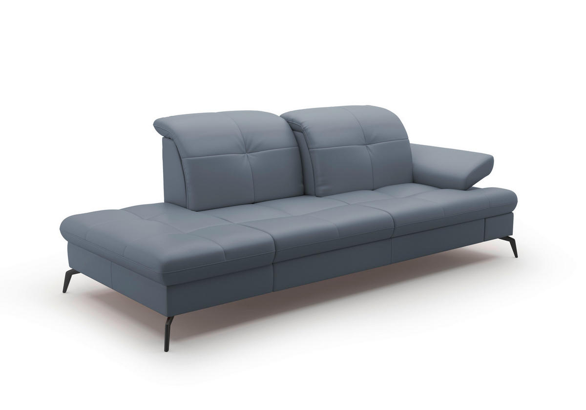 RÉCAMIERE in Vliesstoff Kombination Echtleder/Stoff Graublau  - Graublau/Schwarz, Konventionell, Leder/Textil (231/90/122cm) - Sit & More