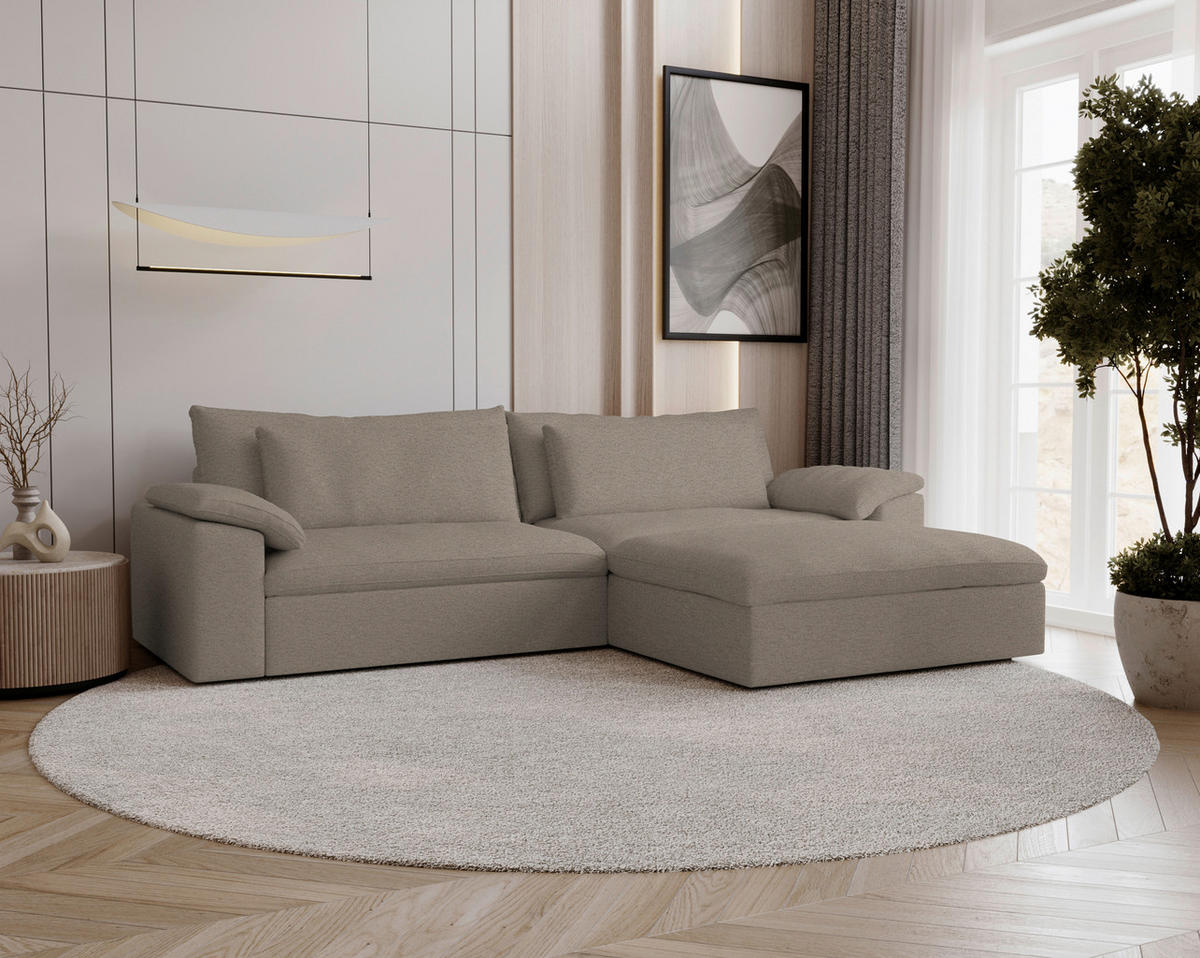 ECKSOFA Flachgewebe Greige  - Greige/Schwarz, Modern, Kunststoff/Textil (306/198cm) - Carryhome