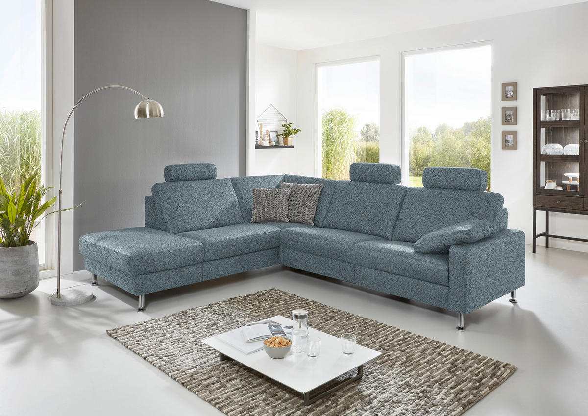 ECKSOFA in Mikrofaser Blau  - Blau/Alufarben, Design, Textil/Metall (242/275cm) - Dieter Knoll