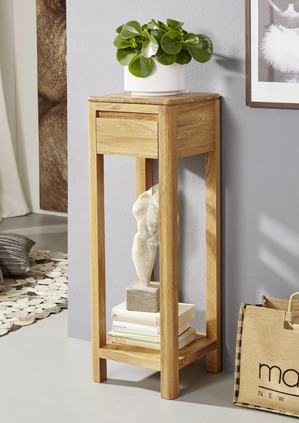 BLUMENSÄULE in Holz 30/30/90 cm  - Eichefarben, Design, Holz (30/30/90cm) - Livetastic