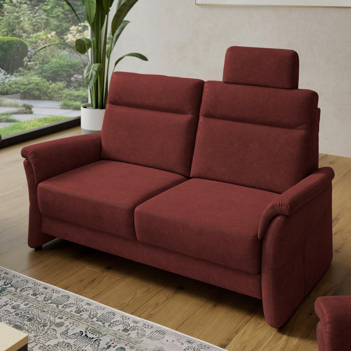 2,5-SITZER Mikrofaser Rotbraun  - Rotbraun/Schwarz, Konventionell, Kunststoff/Textil (170/99/91cm) - Elegando