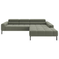 ECKSOFA Graugrün Feincord Rücken echt, Kopfteilverstellung, Sitztiefenverstellung  - Schwarz/Graugrün, KONVENTIONELL, Textil/Metall (293/226cm) - Hom`in