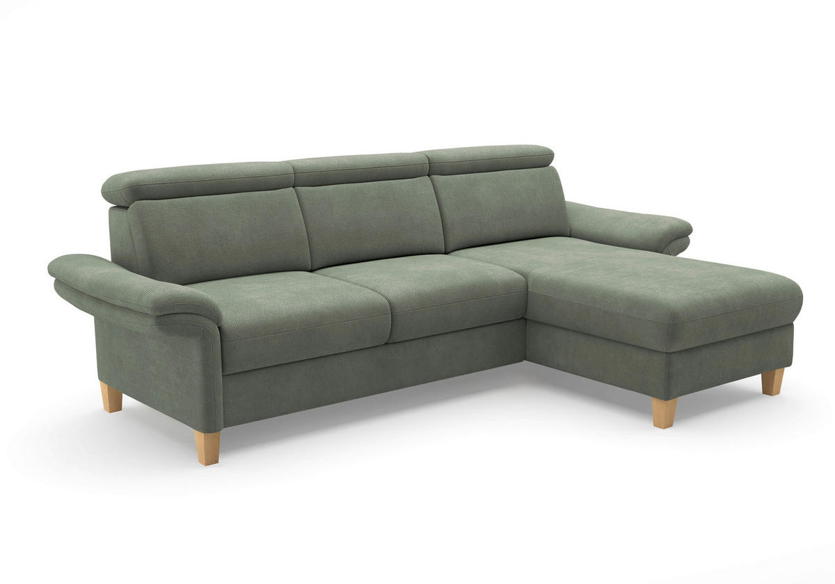 ECKSOFA GLENDALE E Dunkelgrün Flachgewebe  - Dunkelgrün/Eichefarben, KONVENTIONELL, Holz/Textil (253/166cm) - Sit & More