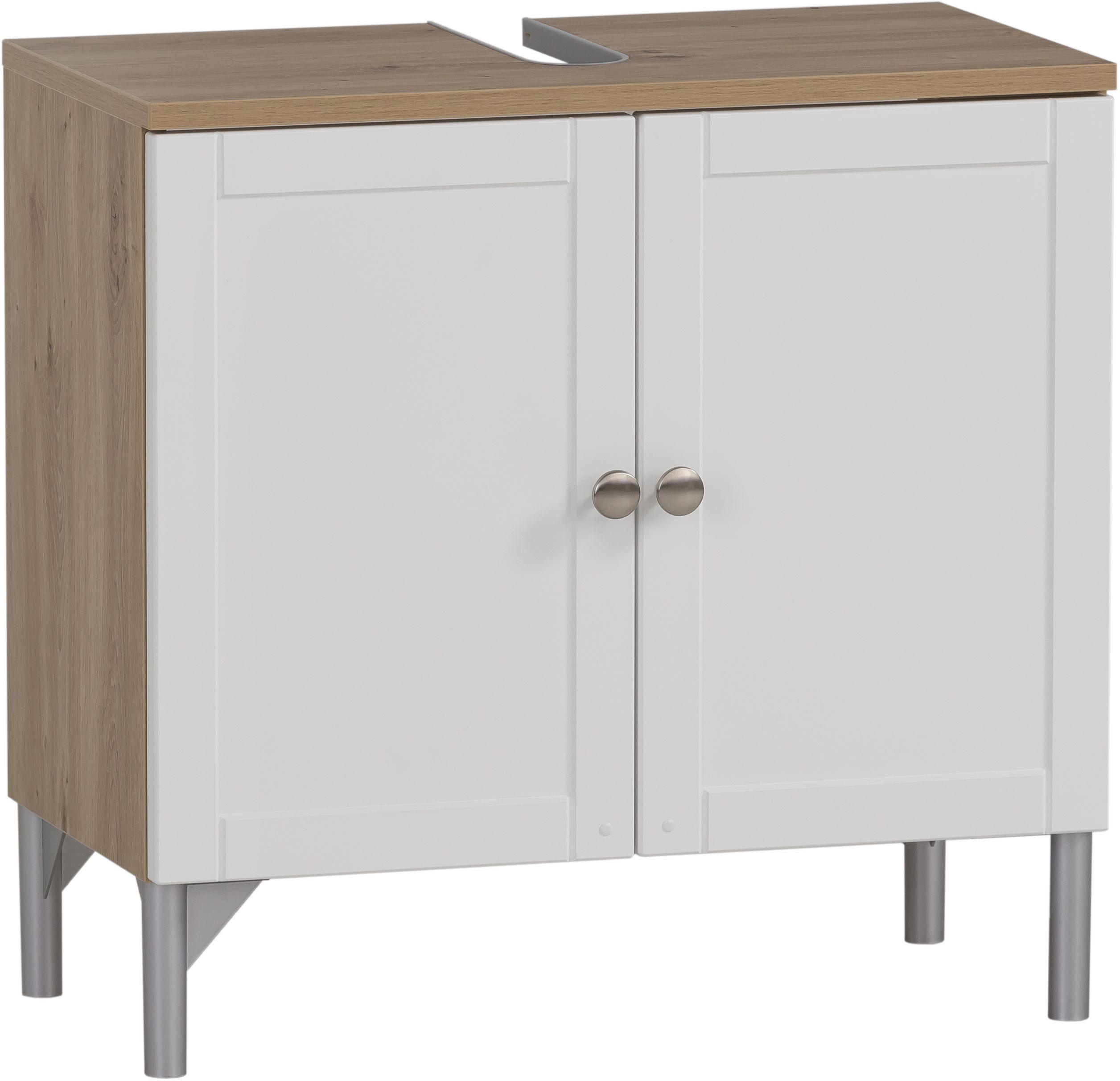 Stylife Waschbeckenunterschrank Jesper Weiß, Nickel, Eiche Artisan 60.2x58.5x32 cm