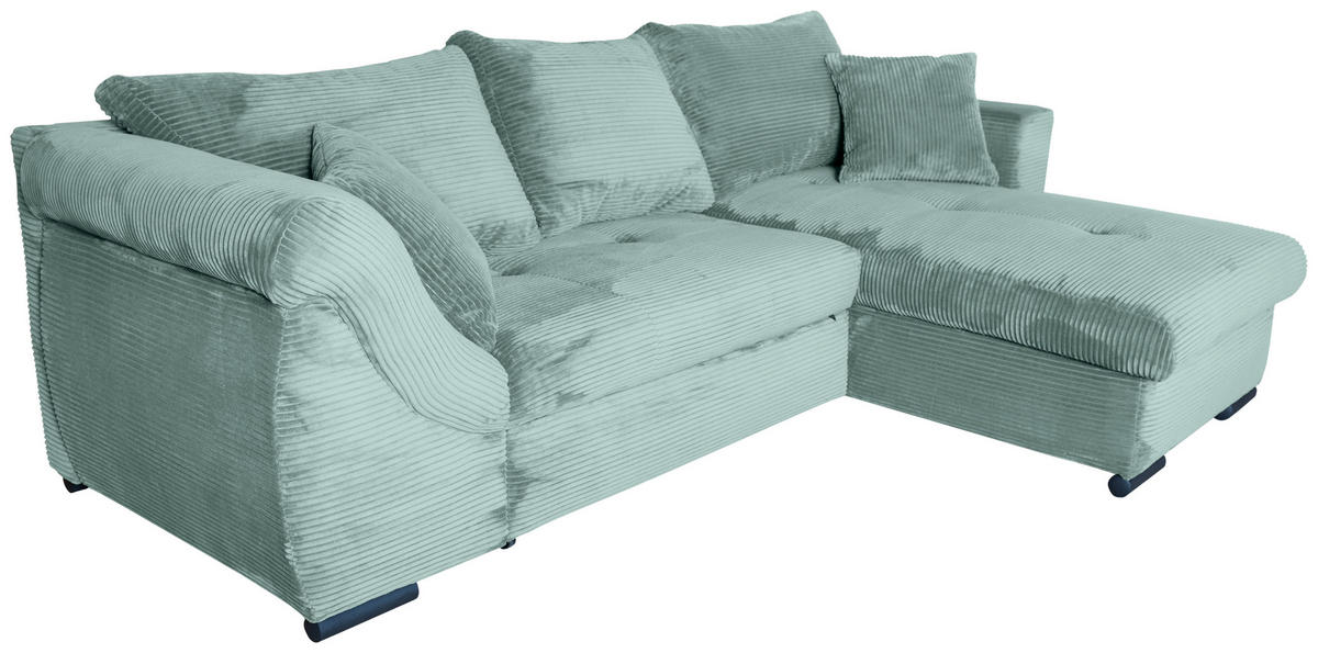 ECKSOFA Salbeigrün Cord  - Salbeigrün/Schwarz, KONVENTIONELL, Textil/Metall (258/168cm) - Carryhome