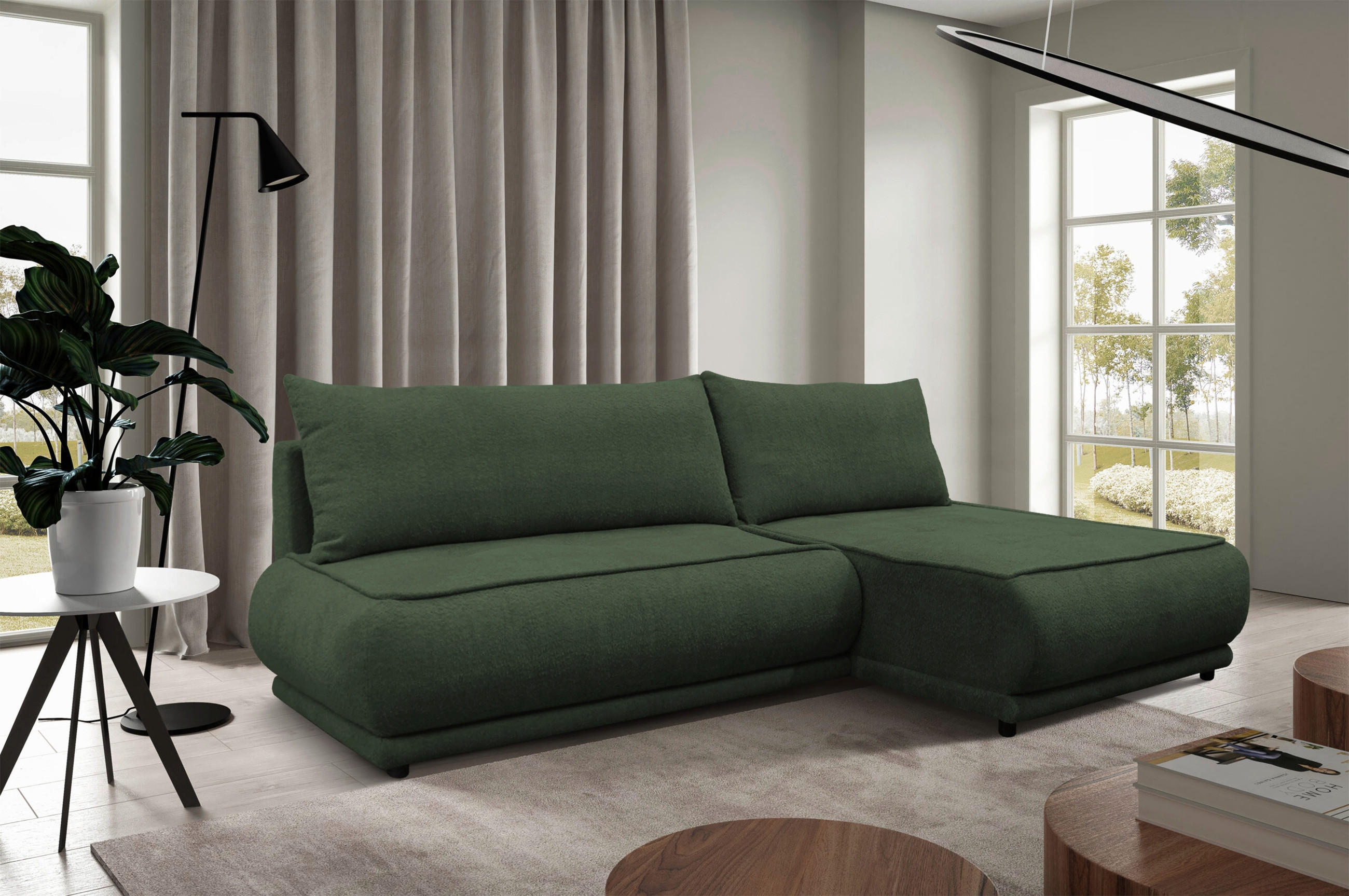 ECKSOFA  PAROS Dunkelgrün Bouclé  - Dunkelgrün/Schwarz, Design, Kunststoff/Textil (277/179cm) - MID.YOU
