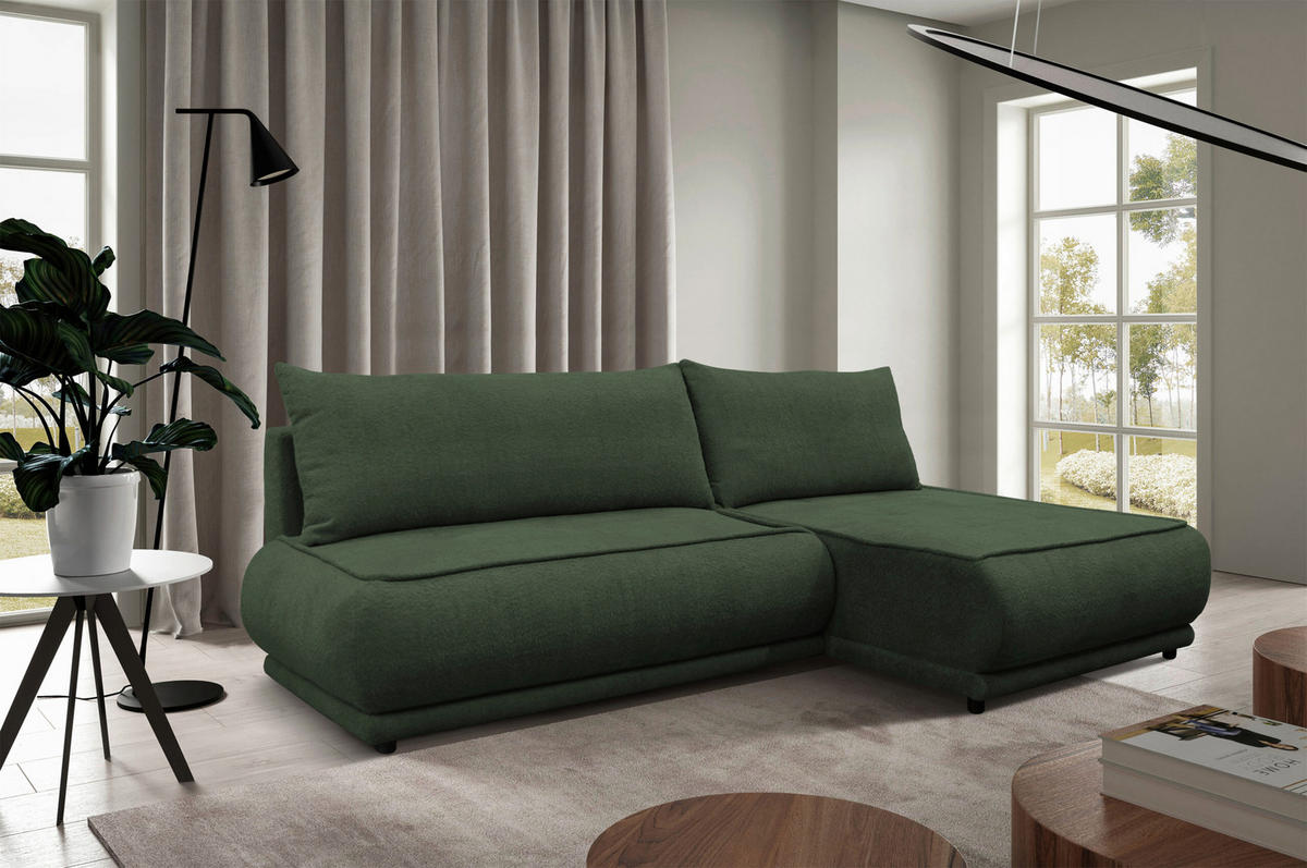 ECKSOFA  PAROS Dunkelgrün Bouclé  - Dunkelgrün/Schwarz, Design, Kunststoff/Textil (277/179cm) - MID.YOU