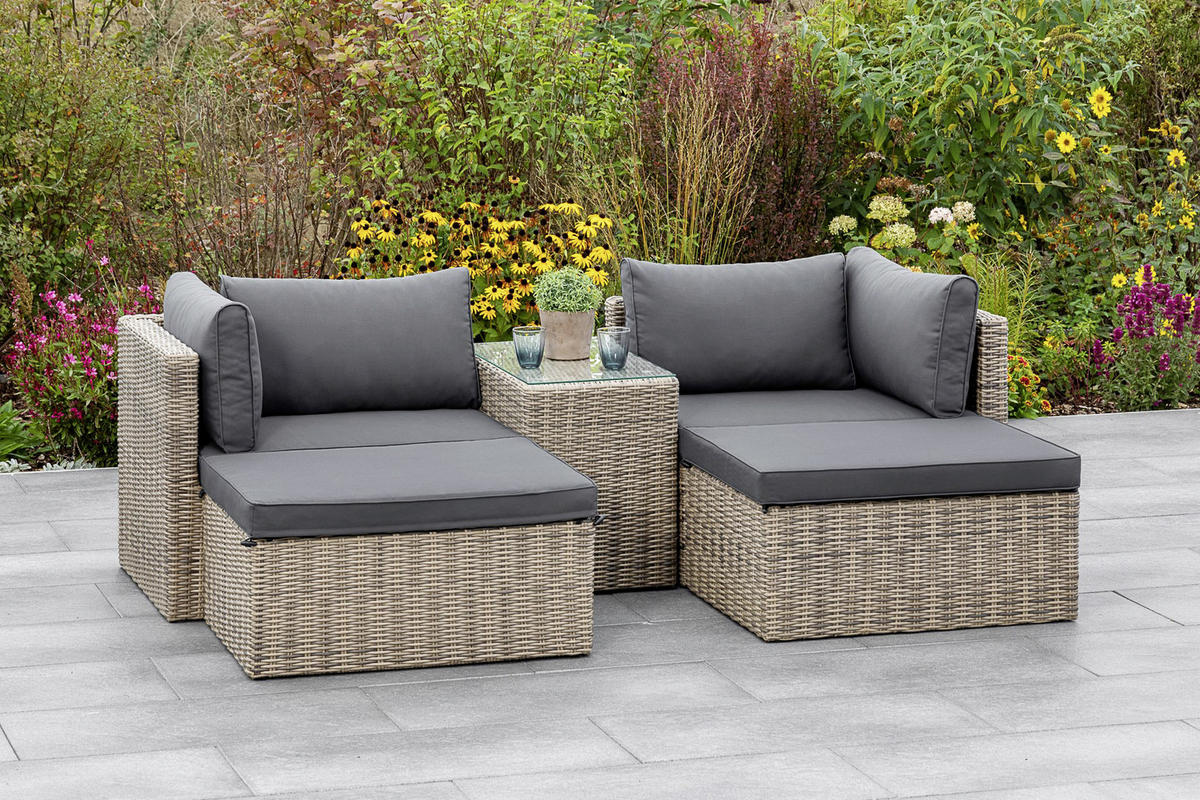 LOUNGEGARNITUR 12-teilig   88/65/68 cm Aluminium  - Dunkelgrau/Grau, KONVENTIONELL, Glas/Kunststoff (88/65/68cm) - Gardenson