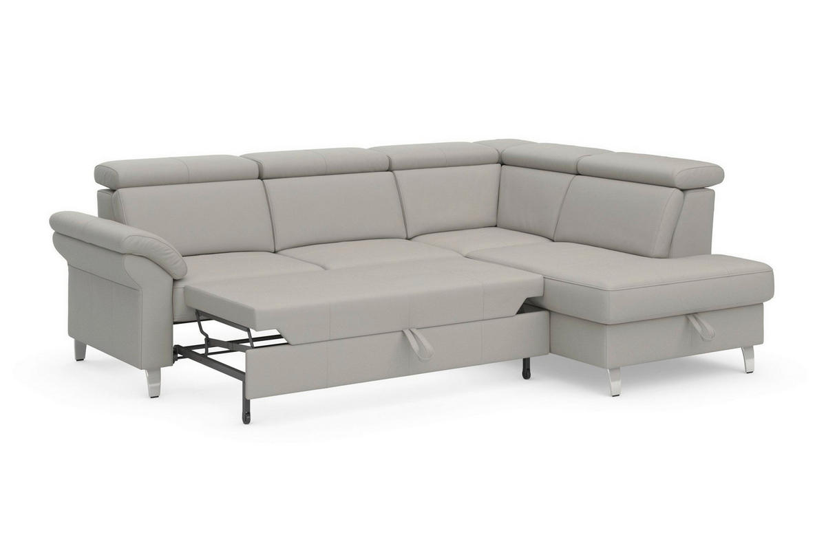 ECKSOFA  Echtleder Hellgrau  - Chromfarben/Hellgrau, Basics, Leder/Metall (245/194cm) - Sit & More