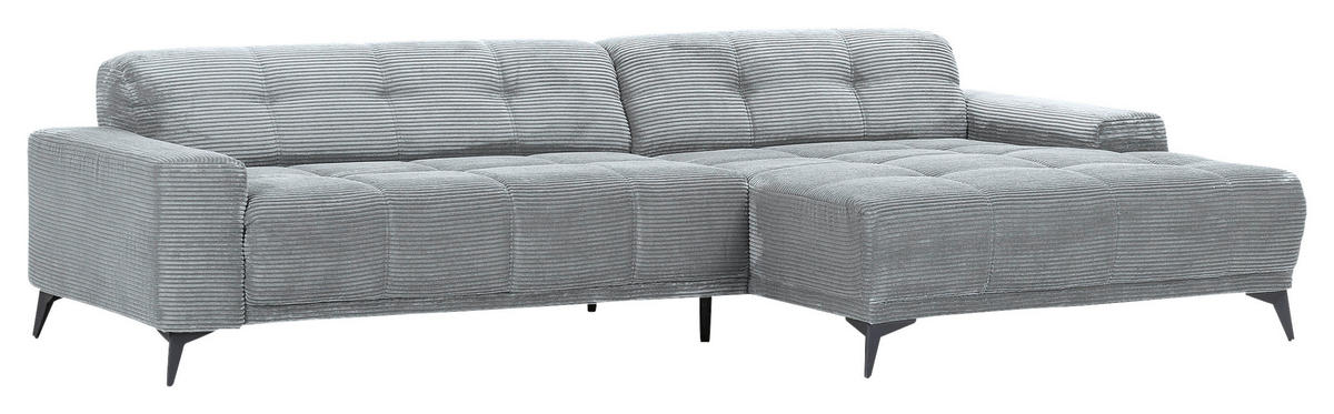 ECKSOFA in Cord Hellgrau  - Hellgrau/Schwarz, Konventionell, Textil/Metall (295/165cm) - Carryhome