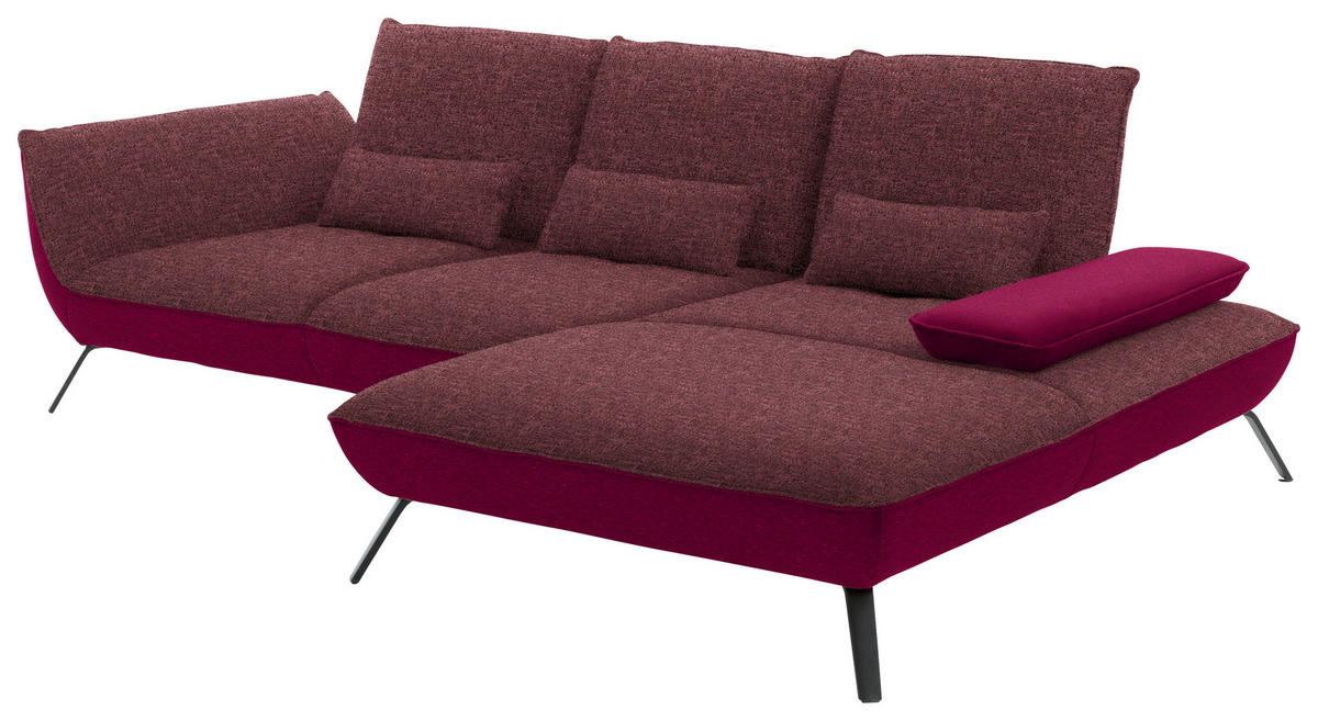 ECKSOFA in Flachgewebe Aubergine  301/191 cm  - Aubergine/Schwarz, Design, Textil/Metall (301/191cm) - Moderano