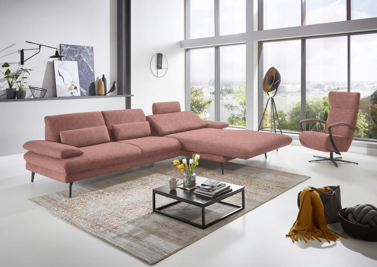 ECKSOFA in Velours Flieder  - Flieder/Schwarz, Design, Textil/Metall (310/180cm) - Dieter Knoll