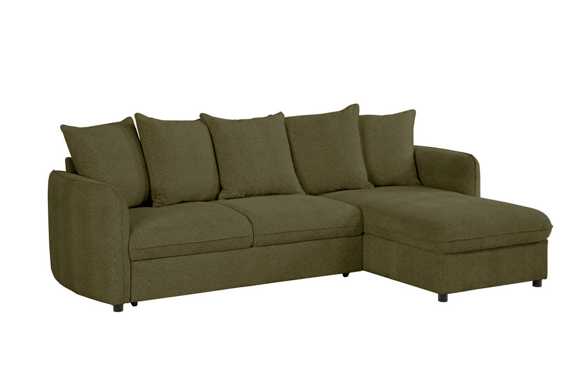 ECKSOFA in Chenille Olivgrün  - Olivgrün, Design, Textil (254/160cm) - MID.YOU