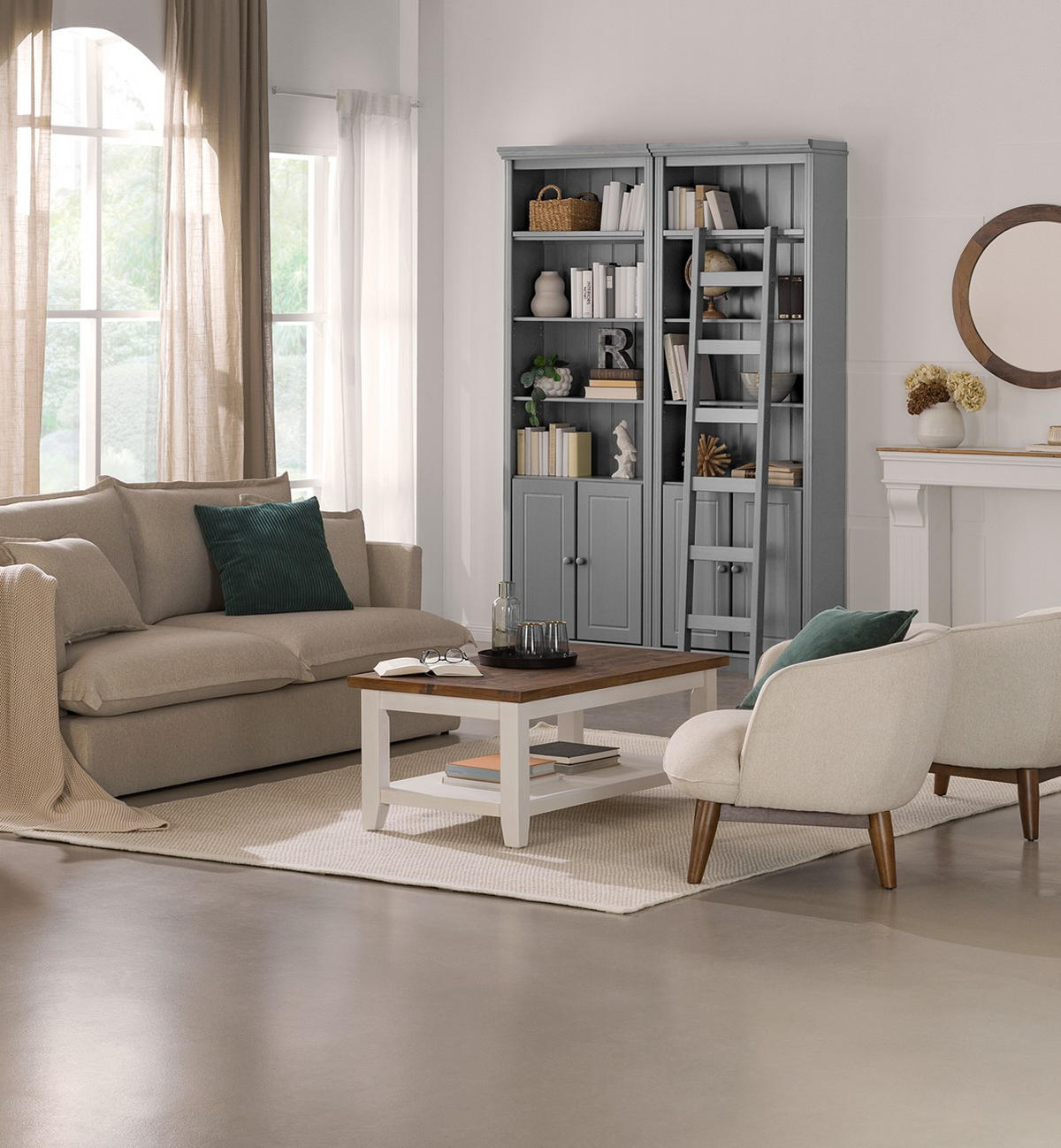 BÜCHERWAND Kiefer massiv Grau  - Grau, Design, Holz (74/223/37cm) - Livetastic