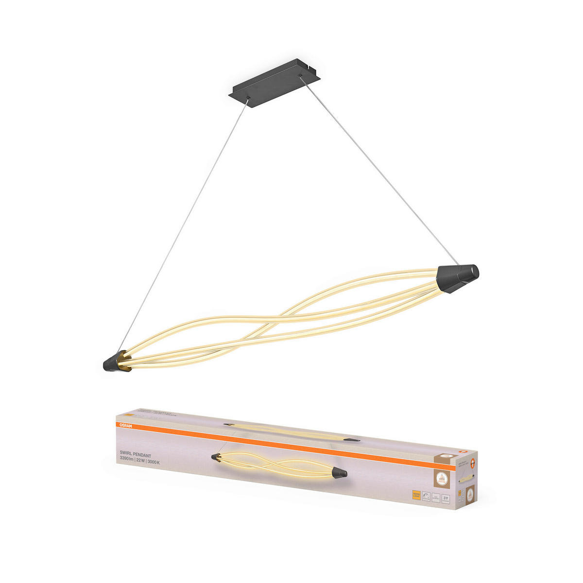 LED-HÄNGELEUCHTE 128.2/12.7/128.2 cm  - Dunkelgrau, Design, Kunststoff (128.2/12.7/128.2cm) - Osram