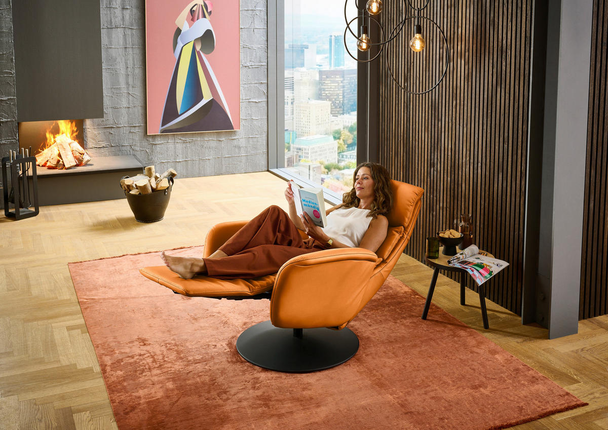 RELAXSESSEL in Leder Orange  - Schwarz/Orange, Design, Leder/Metall (76/108/86cm) - Dieter Knoll