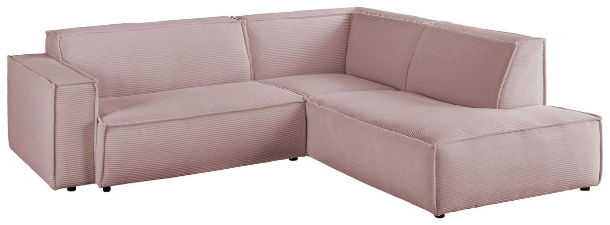 ECKSOFA in Cord Rosa  - Schwarz/Rosa, Konventionell, Kunststoff/Textil (254/224cm) - Hom`in