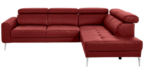 ECKSOFA in Echtleder Rot  - Chromfarben/Rot, Design, Leder/Metall (262/213cm) - Hom`in