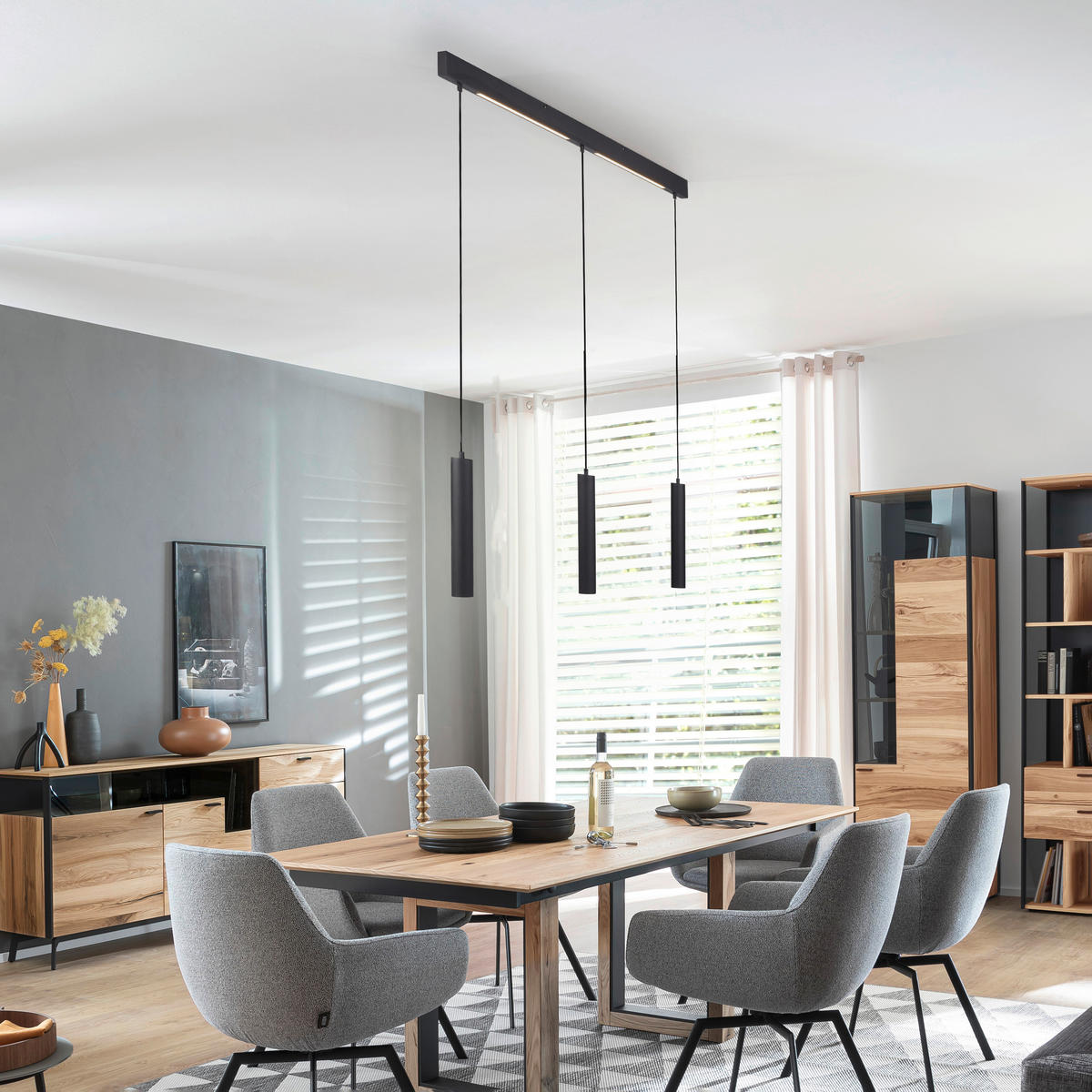 LED-PENDELLEUCHTE SW DANTE 60/5,2/120 cm   - Schwarz, Design, Kunststoff/Metall (60/5,2/120cm) - Schöner Wohnen