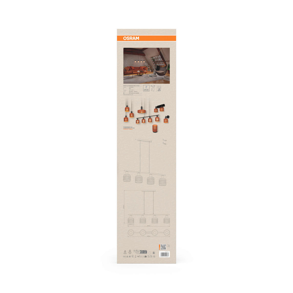 HÄNGELEUCHTE 90.5/12.5/150 cm  - Braun, Basics, Stein/Metall (90.5/12.5/150cm) - Osram