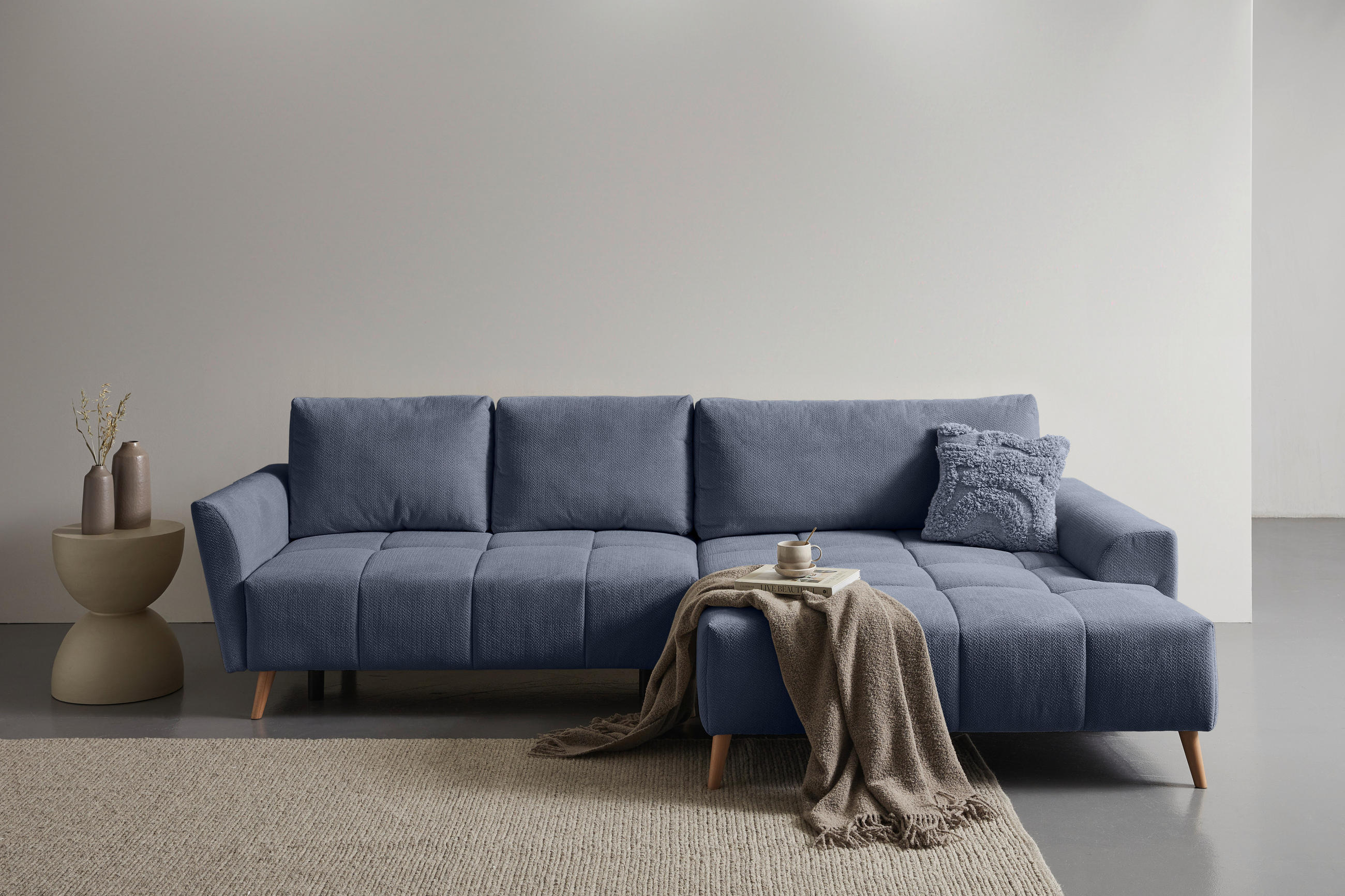 ECKSOFA Blaugrau Webstoff  - Buchefarben/Blaugrau, KONVENTIONELL, Holz/Textil (294/169cm) - Carryhome