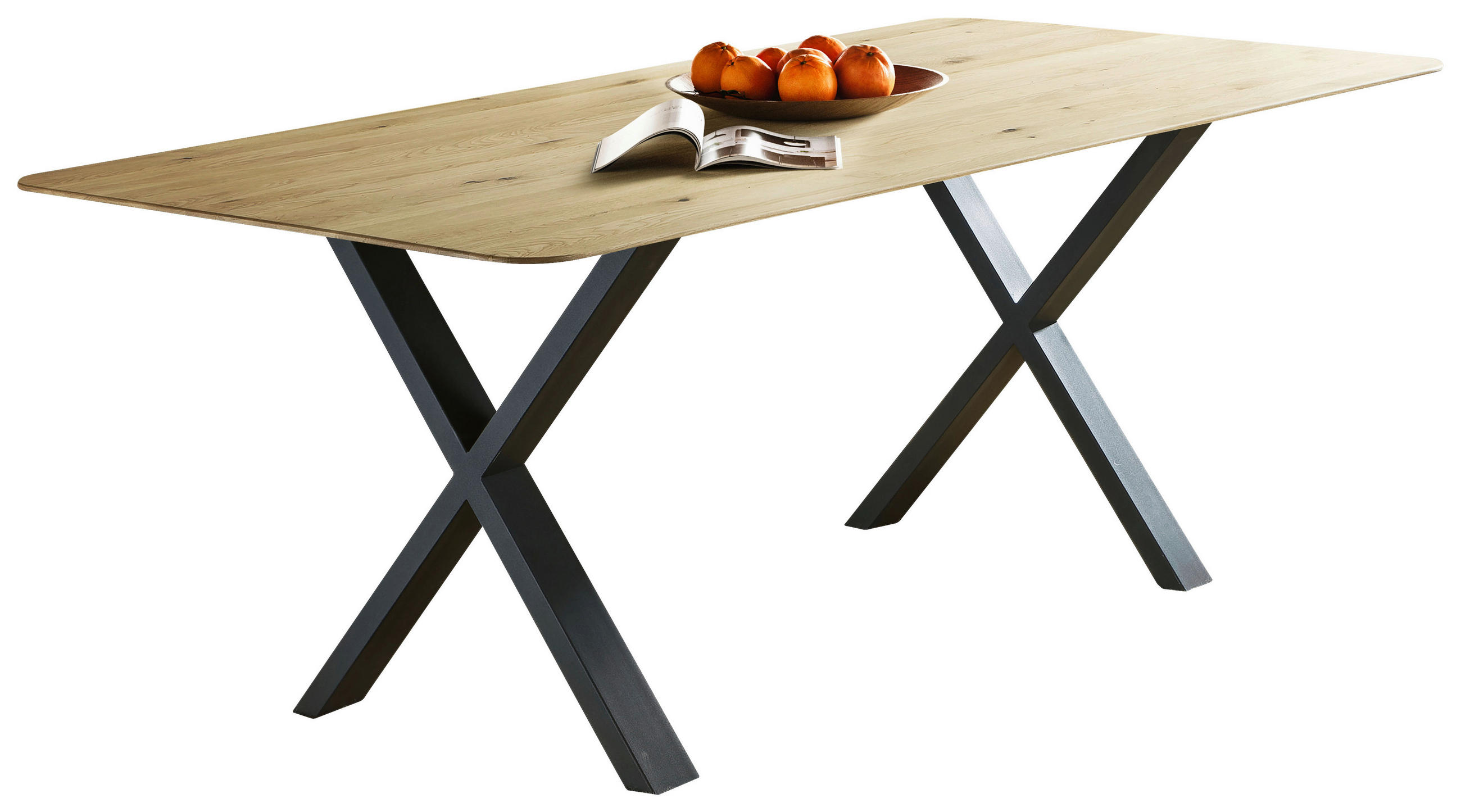 ESSTISCH Eiche massiv rechteckig Schwarz, Eichefarben  - Eichefarben/Schwarz, LIFESTYLE, Holz/Metall (180/90/75cm) - Linea Natura