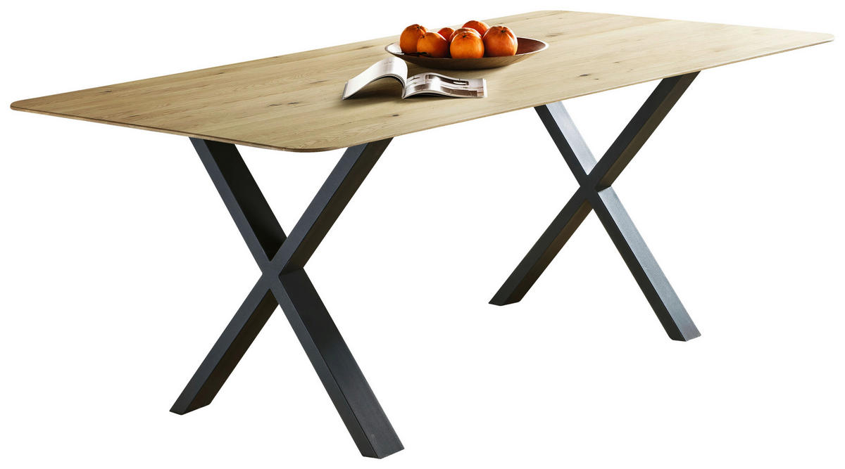 ESSTISCH Eiche massiv rechteckig Schwarz, Eichefarben  - Eichefarben/Schwarz, LIFESTYLE, Holz/Metall (160/90/75cm) - Linea Natura