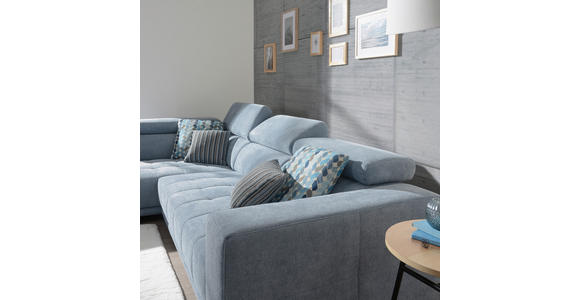 ECKSOFA Hellblau Mikrofaser  - Chromfarben/Hellblau, Design, Textil/Metall (301/207cm) - Xora