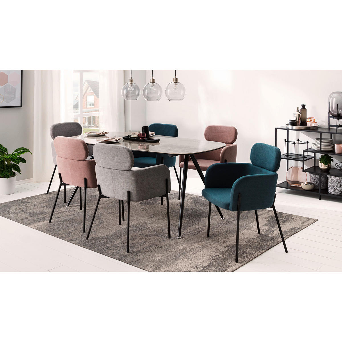 MATBORD i metall, glas, keramik 175/85/75 cm   - svart/grå, Modern, metall/glas (175/85/75cm) - Novel