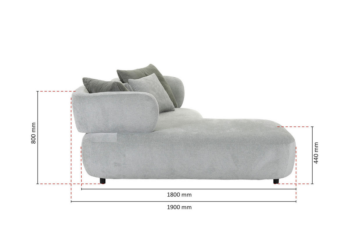 ECKSOFA Mintgrün Flachgewebe Zierkissen, Rückenkissen, Rücken echt, Sitztiefenverstellung  - Salbeigrün/Schwarz, MODERN, Kunststoff/Textil (190/320cm) - Ambia Home