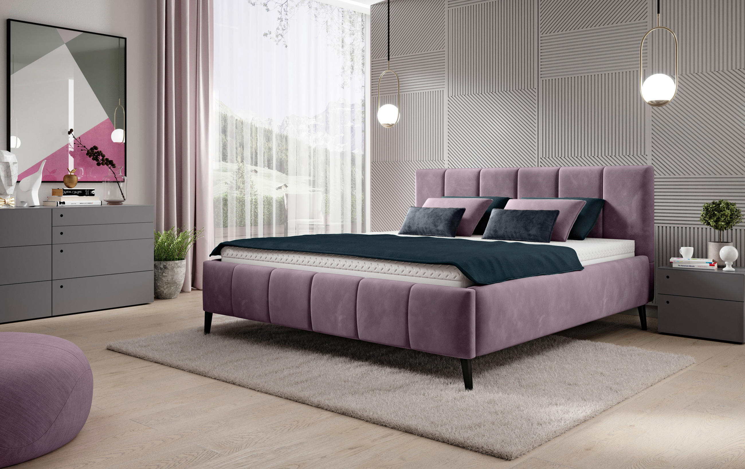 POLSTERBETT 160/200 cm  in Lila  - Lila/Schwarz, Trend, Holz/Textil (160/200cm) - home24