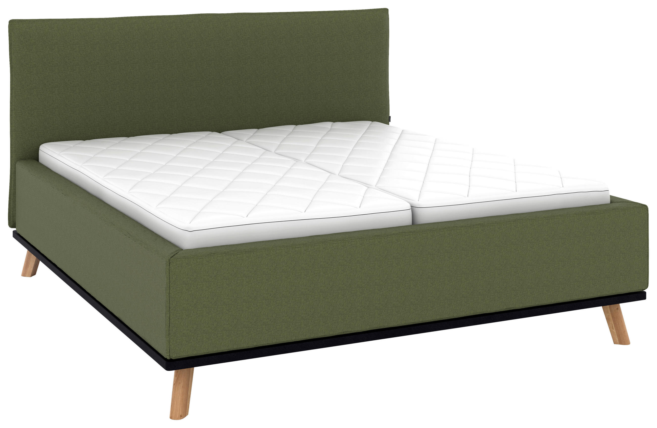 POLSTERBETT 180/200 cm,  in Dunkelgrün, Matratze, Lattenrost, Bettkasten, H2 + H2 = mittel  - Dunkelgrün/Eichefarben, Design, Holz/Textil (180/200cm) - Musterring